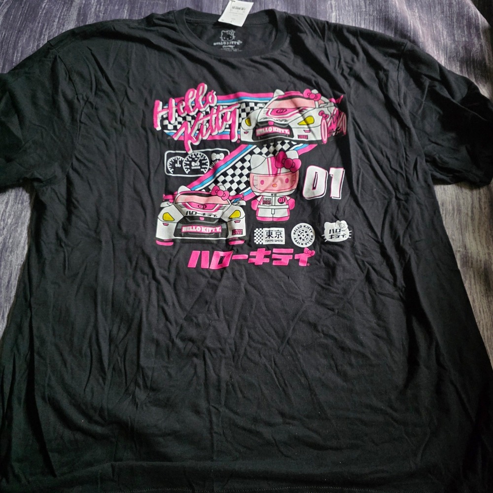 Sanrio Hello Kitty Tokyo Speed Racing Graphic T-Shirt Black Mens Unisex XXL